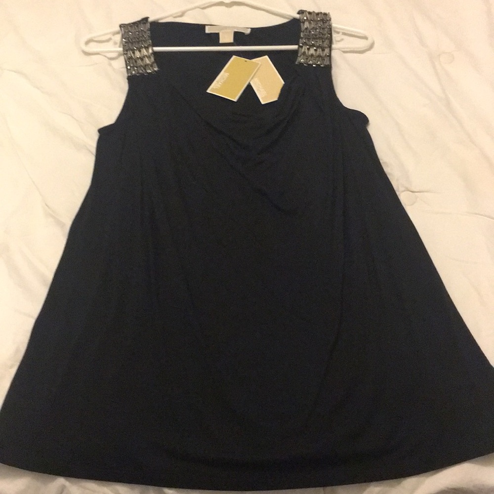 Black tank style shirt with silver beading